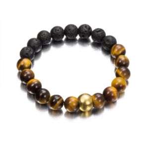 Pulsera de Ojo de Tigre, Piedra Volcánica y acero