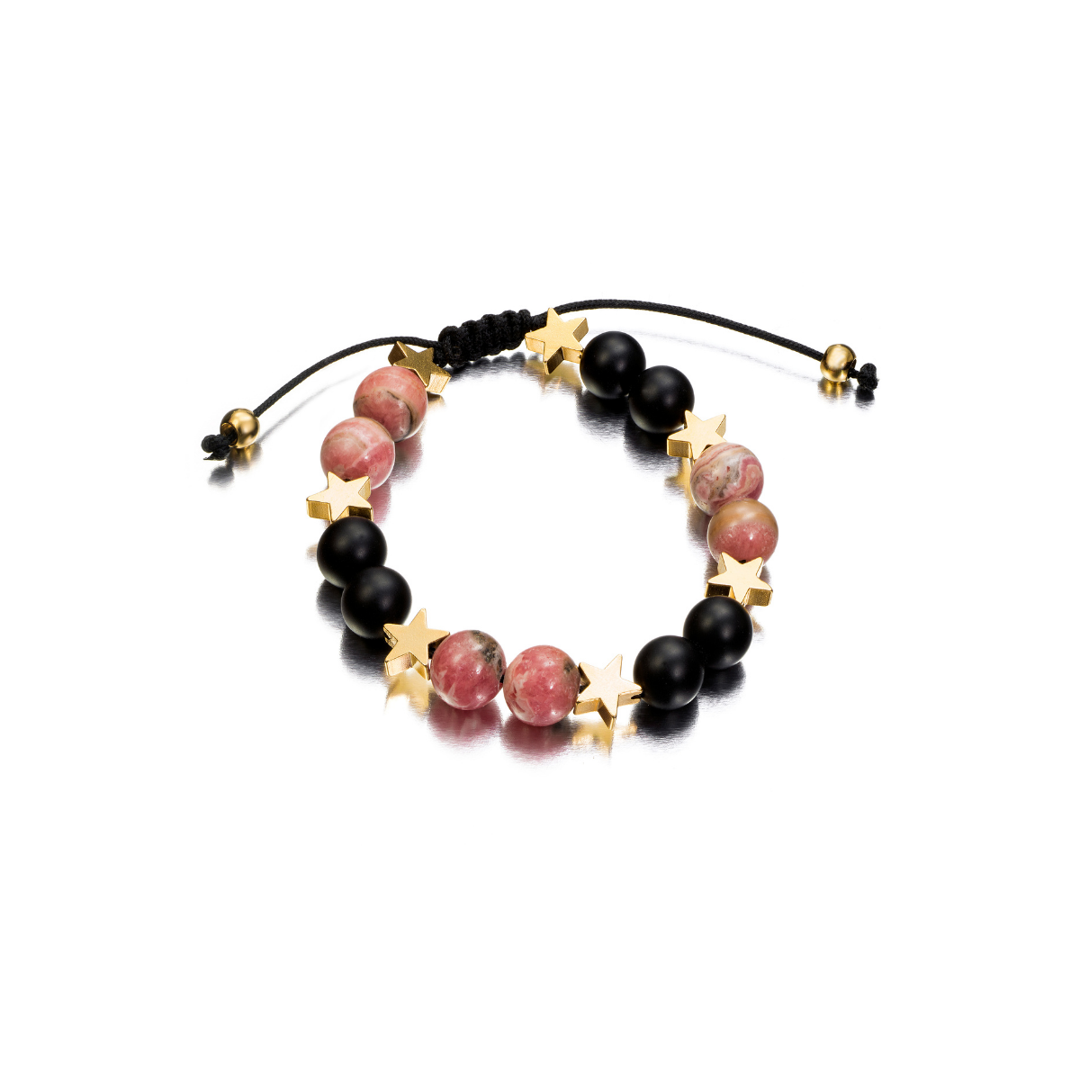 Kim Johanson Bracciale Donna In Pietre Naturali - Rodocrosite, Onice, Perle 6mm, Elastico, Impermeabile, Regalo In Sacchetto Velluto