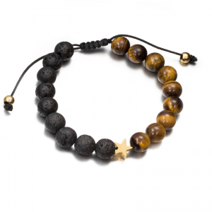 Pulsera en Ojo de Tigre, Piedra Volcánica y zamak